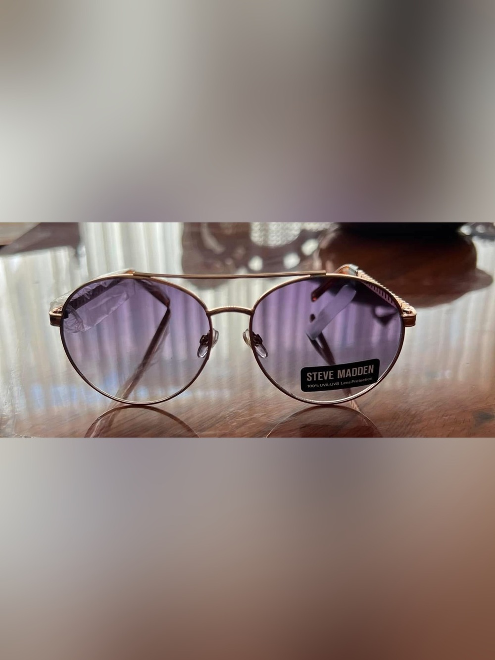 Steve Madden Women’s Round Gold Frame Sunglasses with Purple Lenses